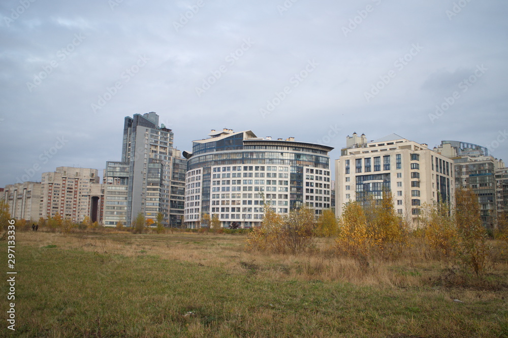 City block on the outskirts of the city, on an autumn evening City block on the outskirts of the city, on an autumn evening