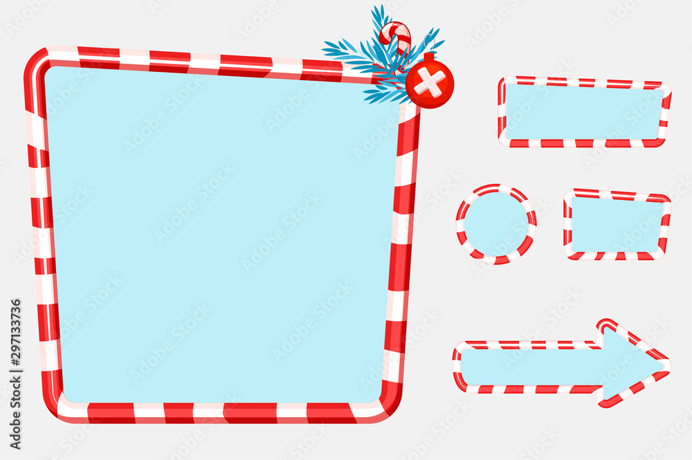 Christmas user interface and elements for game or web design Buttons, boards and frame. Christmas user interface and elements for game or web design Buttons, boards and frame.