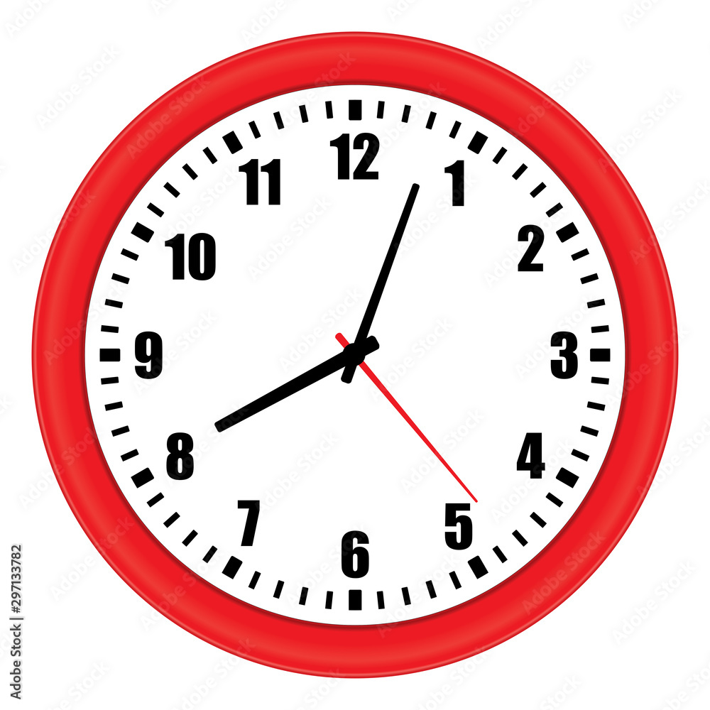 Vector illustration of red wall clock over white Vector illustration of red wall clock over white