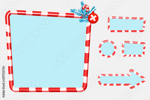 Christmas user interface and elements for game or web design Buttons, boards and frame.