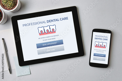 Dental care concept on tablet and smartphone screen