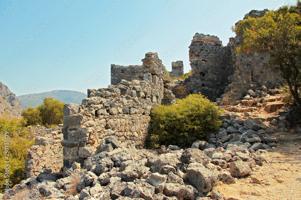 Ancient architecture on St. Nicholas island - Gemiler island, Turkey