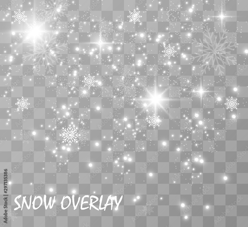  Snowfall. A lot of snow on a transparent background. Christmas winter background. Snowflakes falling from the sky. - obrazy, fototapety, plakaty 
