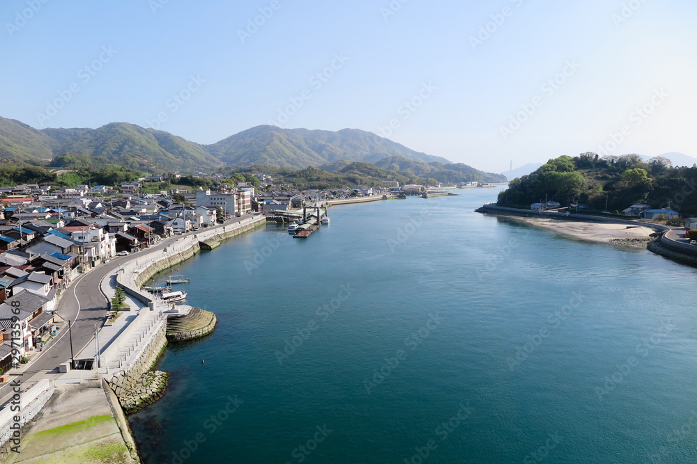 Cityview over the road along the sea accross the village on coastline ,the island Town in Onomichi , Japan