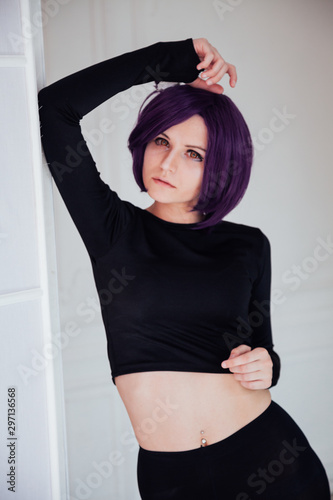 Girl cosplayer with purple hair anime Japan photo