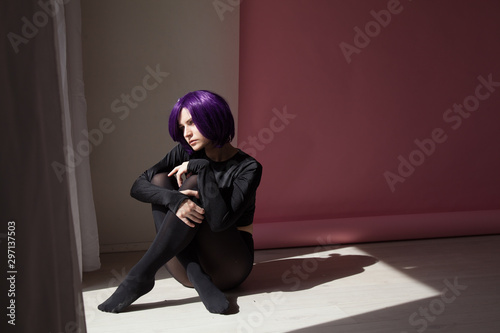 Girl cosplayer with purple hair anime Japan photo