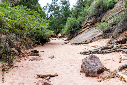 Zion National Park in Utah with Gifford Canyon trail sand and rocks with nobody in summer photo