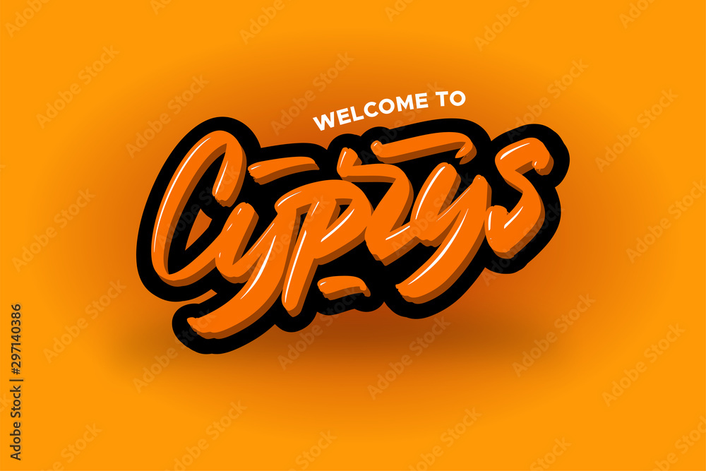 Obraz premium Welcome to Cyprus modern brush lettering text. Vector illustration logo for business, print and advertising.
