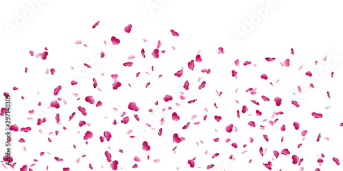 Heart falling confetti isolated white background. Pink fall hearts. Valentine day decoration. Love element design  hearts-shape confetti invitation wedding card  romantic holiday. Vector illustration