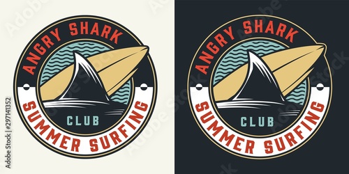Vintage surfing club round colorful label