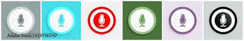 Microphone icon set, colorful flat design vector illustrations in 6 options for web design and mobile applications