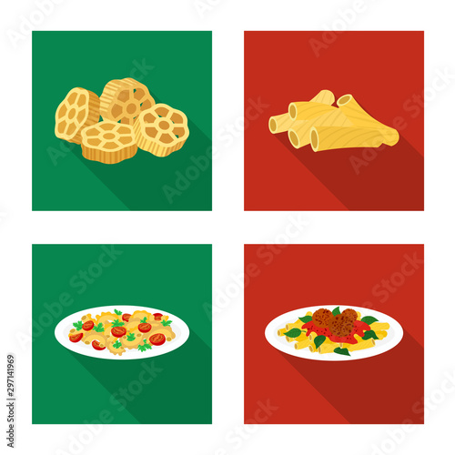 Vector illustration of pasta and carbohydrate logo. Collection of pasta and macaroni vector icon for stock.