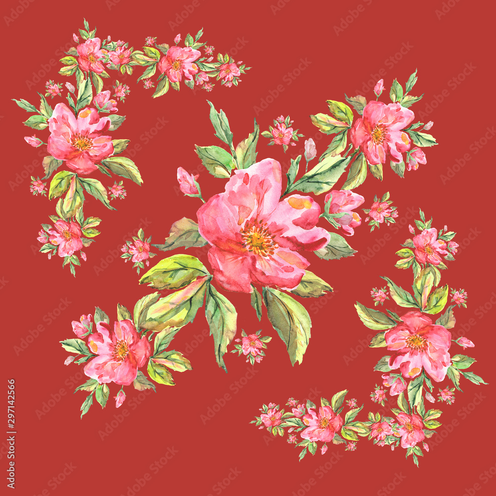 Naklejka Watercolor pattern. Illustration. Flowers