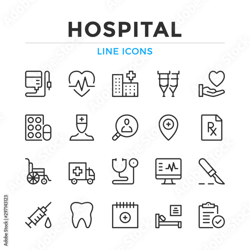 Hospital line icons set. Modern outline elements, graphic design concepts, simple symbols collection. Vector line icons