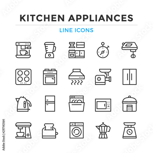Kitchen appliances line icons set. Modern outline elements, graphic design concepts, simple symbols collection. Vector line icons