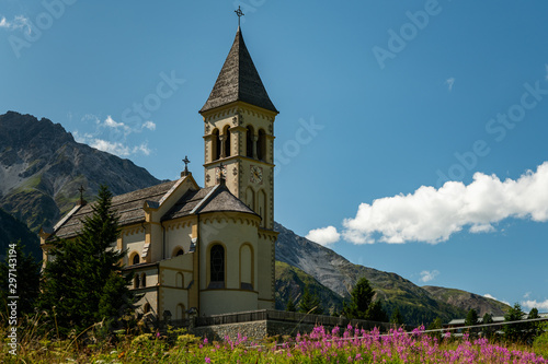 The church of Sulden on a sunny day in summer