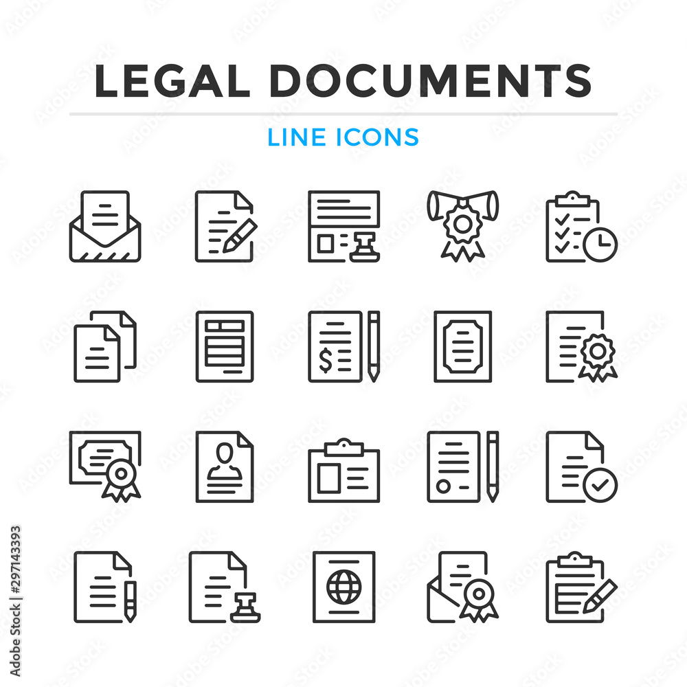 Legal documents line icons set. Modern outline elements, graphic design concepts, simple symbols collection. Vector line icons - obrazy, fototapety, plakaty 