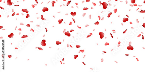 Heart falling confetti isolated white background. Red fall hearts. Valentine day decoration. Love element design, hearts-shape confetti invitation wedding card, romantic holiday. Vector illustration