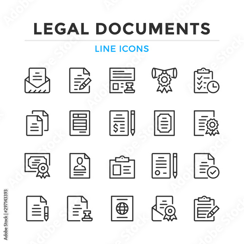 Legal documents line icons set. Modern outline elements, graphic design concepts, simple symbols collection. Vector line icons