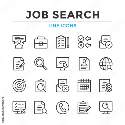 Job search line icons set. Modern outline elements, graphic design concepts, simple symbols collection. Vector line icons