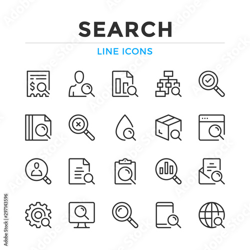 Search line icons set. Modern outline elements, graphic design concepts, simple symbols collection. Vector line icons