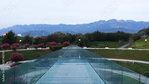 Flight drone over glass bridge photo