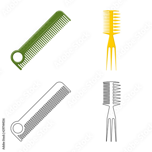 Isolated object of brush and hair sign. Set of brush and hairbrush stock symbol for web.