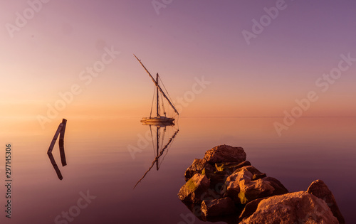 Sunset scene on Lake Burullus in Egypt photo