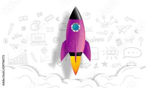 Startup business idea concept. Rocket ship in a flat vector