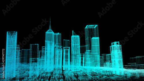 Future cyber business smart city and city power energy technology concept, neon color city architecture model, 3D presentation wallpaper background #297147772