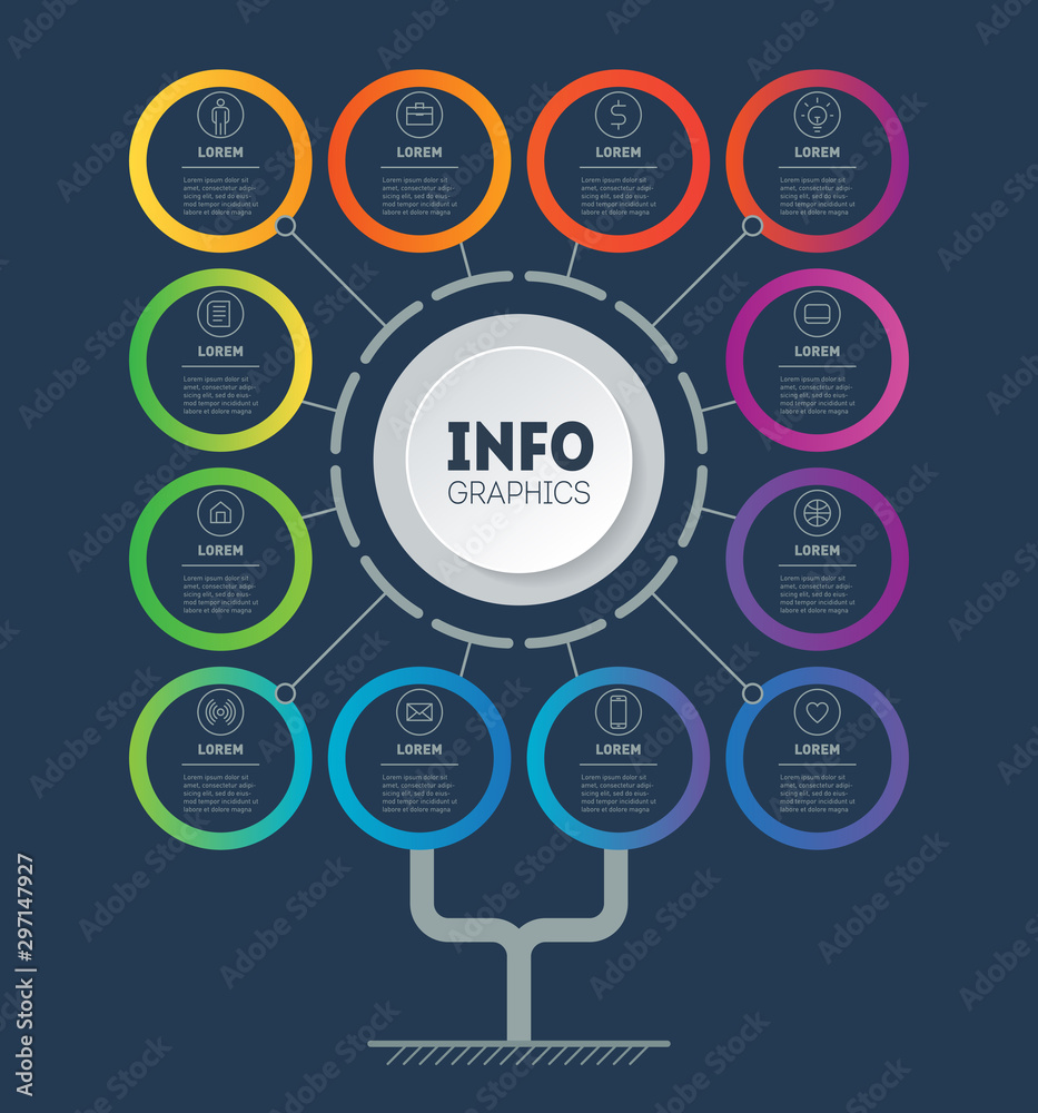 Annual report is segmented into 12 months. Business presentation concept with twelve options. Template of tree or diagram. Infographic of technology or education process. Brochure design template. Annual report is segmented into 12 months. Business presentation concept with twelve options. Template of tree or diagram. Infographic of technology or education process. Brochure design template.