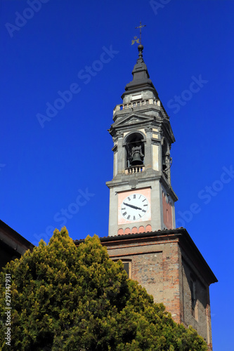 ancient bell tower in arona city in italy  photo