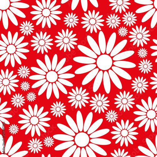 Seamless pattern. White flowers on a red background. Vector drawing. Texture.