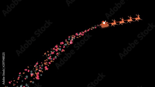 Cute Cartoon Santa Claus flying with deer to send gifts. Animation  Seamless Loop,With Luma keying and masking.