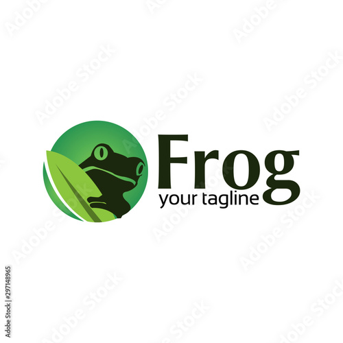 Frog logo in the circle. flat design. Frog silhouette.  Vector Illustration on white background