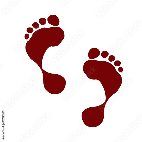 Human feet red silhouette on white background. Footprint with toes symbol icon.