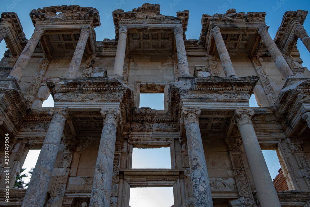  A famous library of Greek ruin city of Ephesus. Ephesus (Efes), Izmir, Turkey