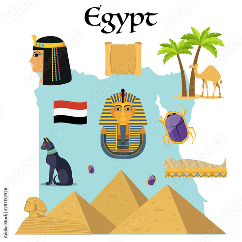 Egypt icons set. Famous egyptian symbols.