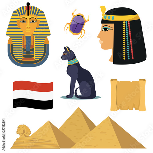 Egypt icons set. Famous egyptian symbols.