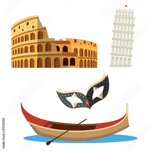 Italian famous symbols icons set. vector illustration