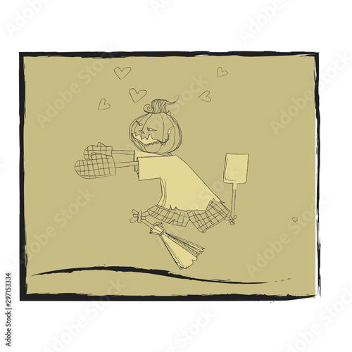 Halloween holiday. cute pumpkin character. chasing a sweetheart pumpkin
