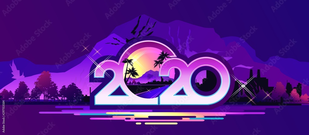 Obraz premium 2020 calendar retro vector