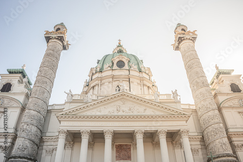 Front view of Saint Karl Cathedral (Karlskirche) in Vienna, Austria