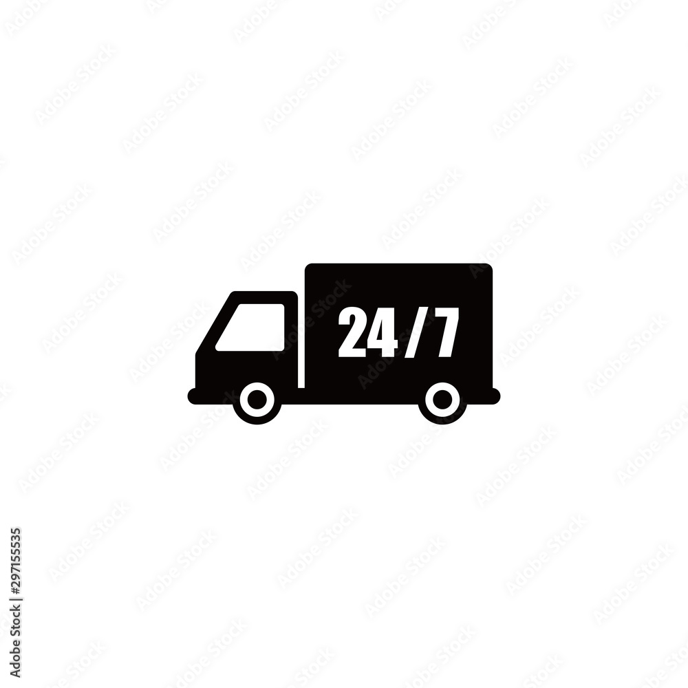 Delivery Truck Icon with number 24/7 in the middle. Flat design