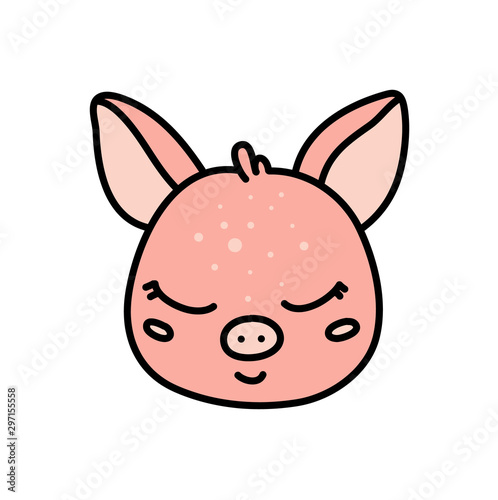 Cute baby pig hand drawn vector character icon