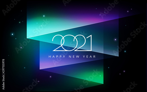 2021 Happy New year vector illustration - aurora borealis Northern lights in the sk