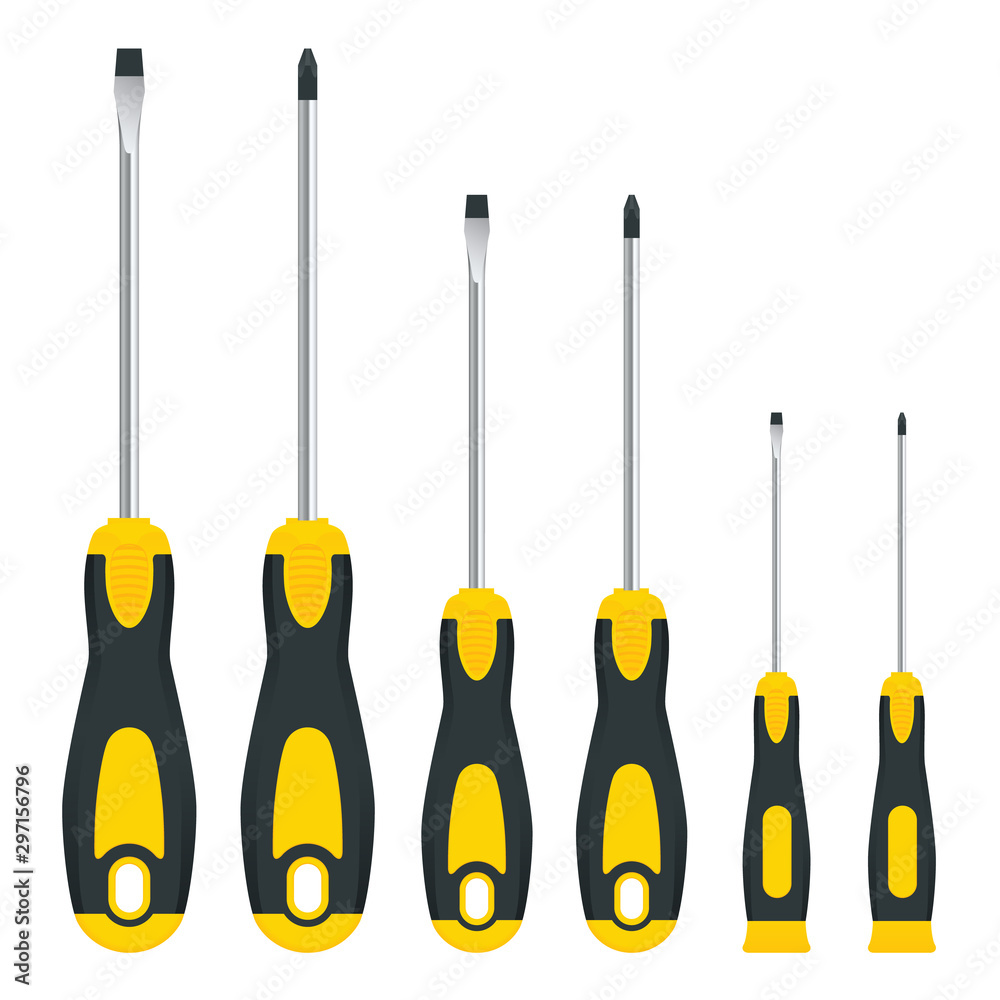 Screwdrivers set isolated on white background. Hand tools for repair and construction.