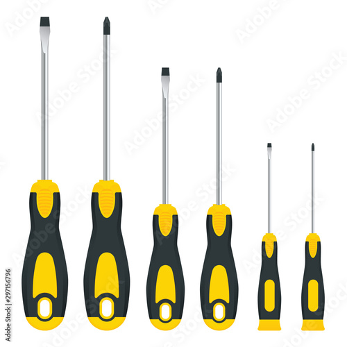 Screwdrivers set isolated on white background. Hand tools for repair and construction.