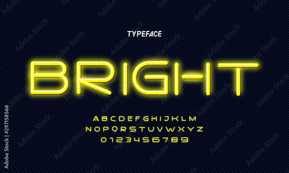 Yellow neon light glowing alphabet. Vector. Yellow neon light glowing alphabet. Vector.