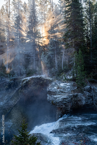 Waterfall with Sunbeams